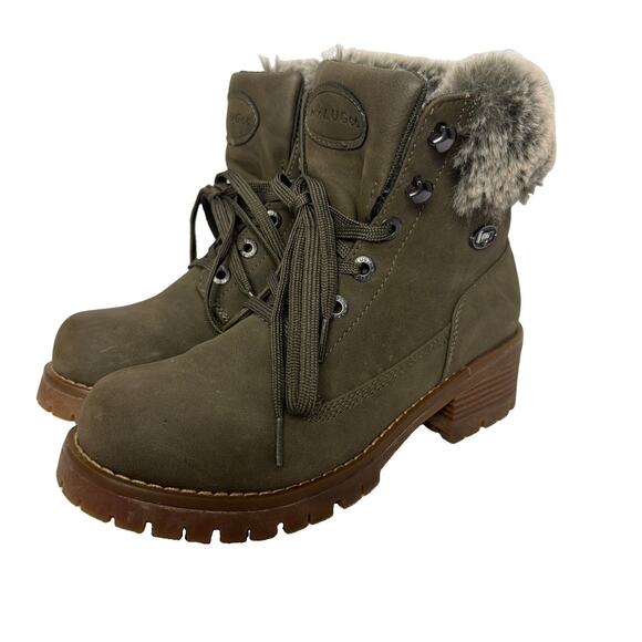 Lugz Shoes - Lugz Green Empire Hi-Fur Lace-Up Women’s Outdoor Ankle Boots Size 8.5 Faux Fur
